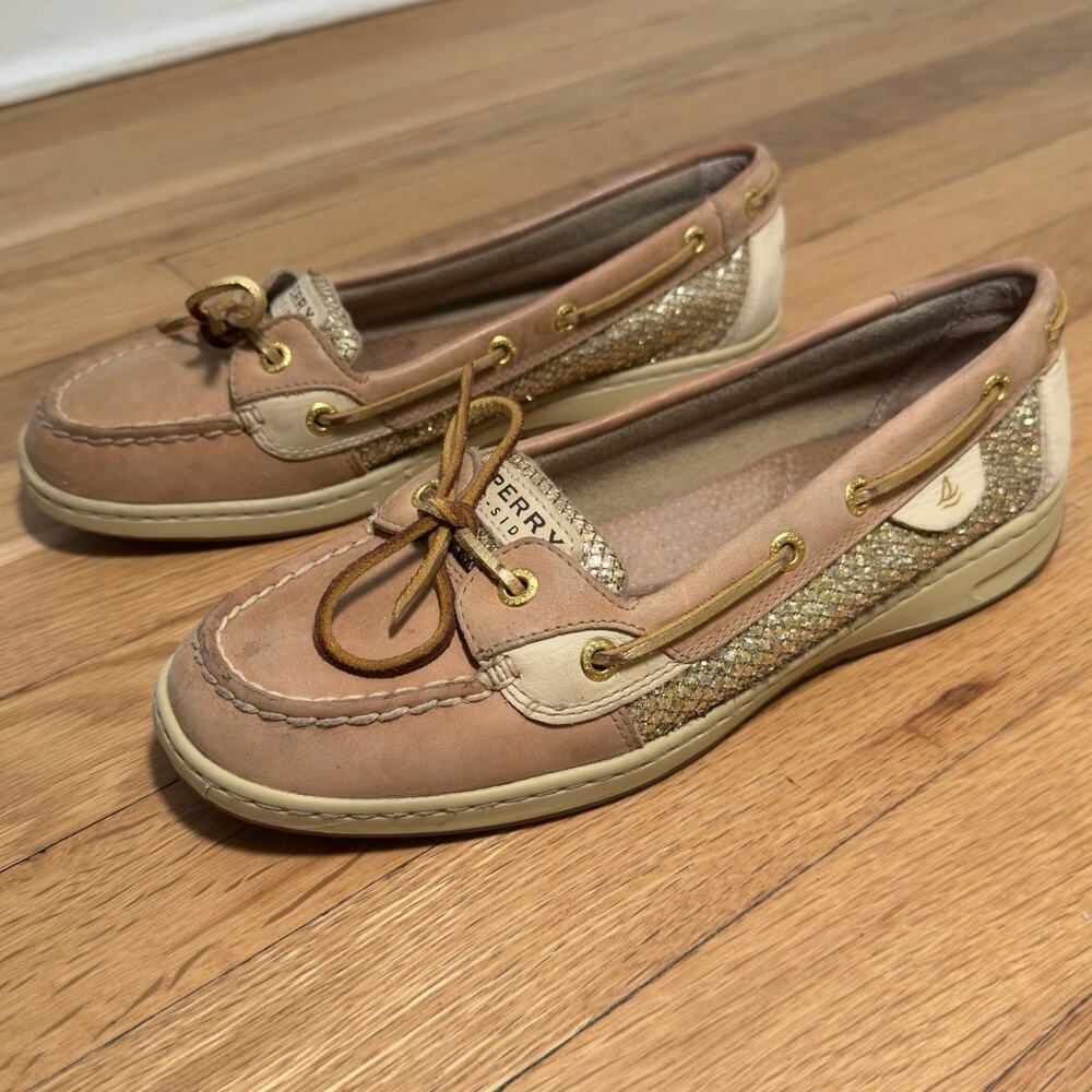 Sperry Top-sider Leather Gold and Glitter Boat Shoe 8.5 Y2K Coastal Prep